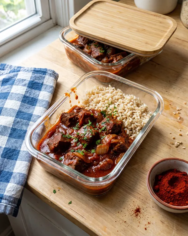 Rindergulasch mit Naturreis